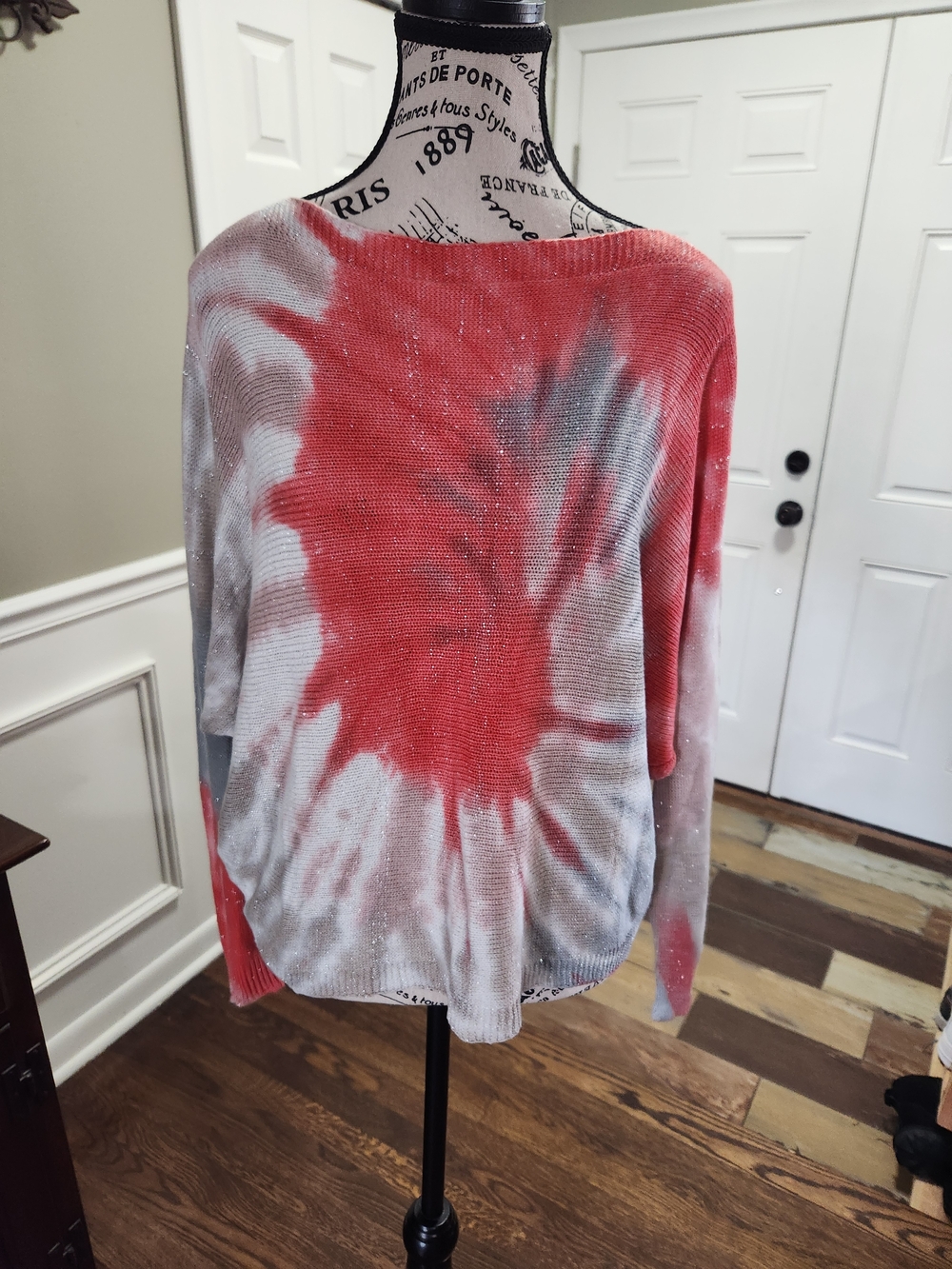 Orange & Gray Lightweight Knit Sweater With Silver Zipper In Back,